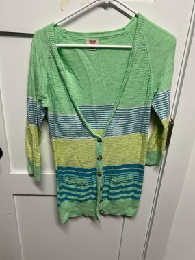 Mossimo Supply Co. Mint, Blue & Yellow Striped Lightweight Cardigan